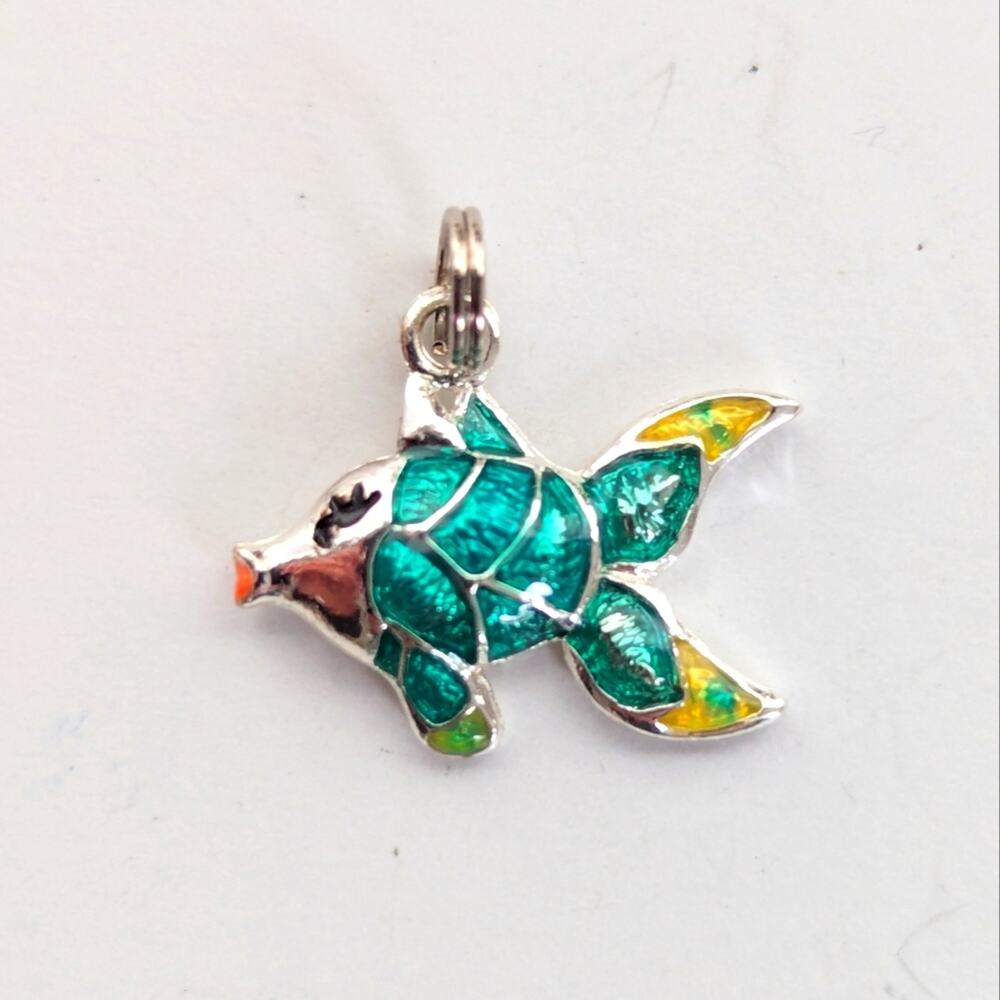 Vintage Enamel Kissing Fish Colorful Beachy Summer Coastal Pendant Charm